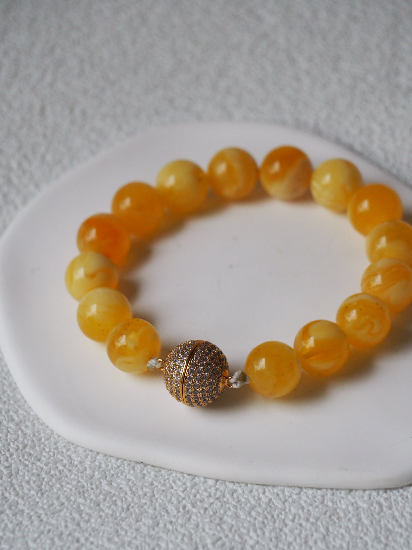 Royal White / Butterscotch Natural Amber Beaded Bracelet with Metal Magnetic Closure