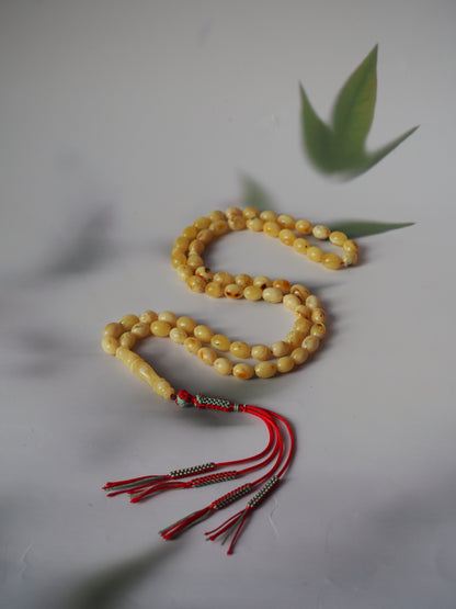 Natural Marble Amber Rosary Olive Shaped 67 Beads