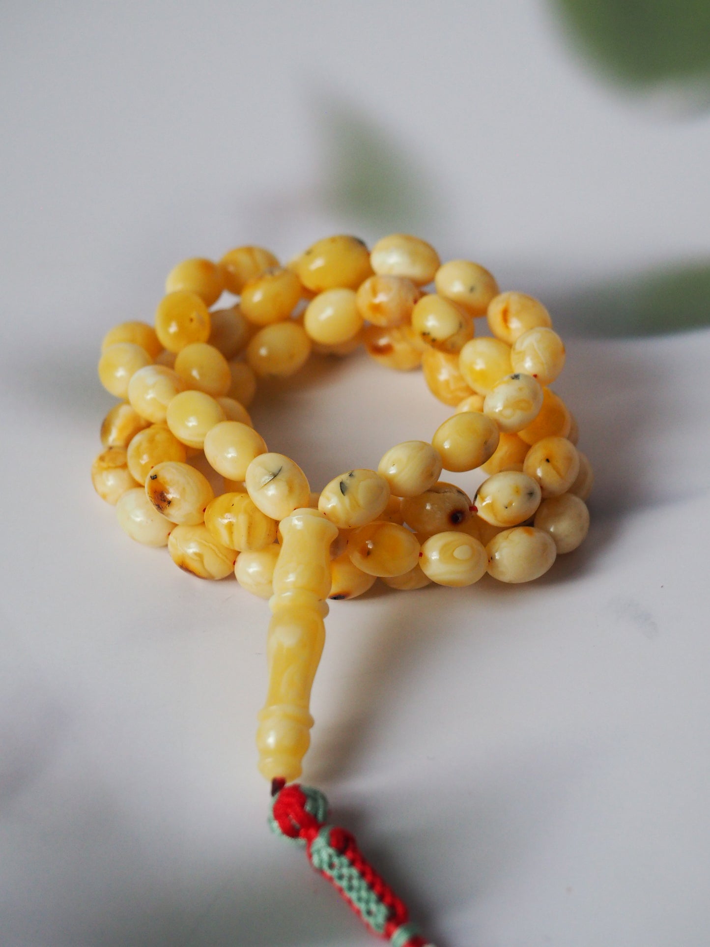 Natural Marble Amber Rosary Olive Shaped 67 Beads