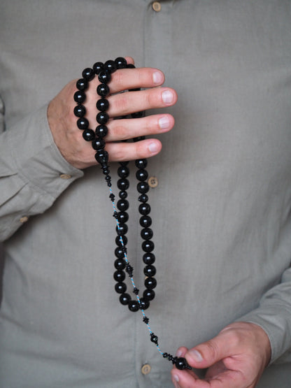 Black with White Veins Bakelite Rosary 53 Beads