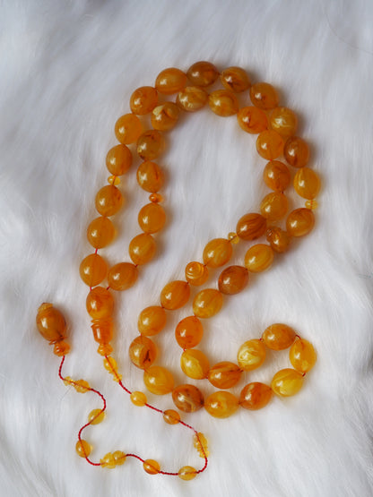 Rare Yellow Glitter German Bakelite Rosary 45 Beads Olive Shape