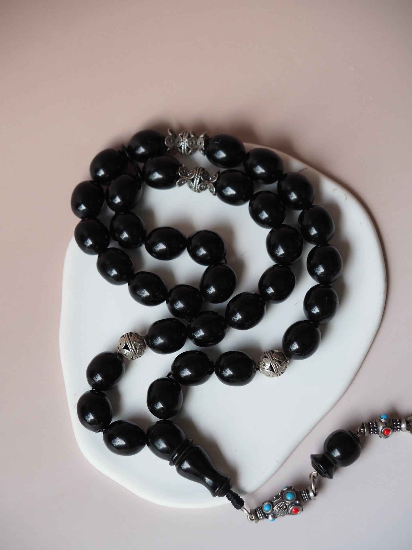 Antique Egyptian Black Bakelite Misbah 33 Beads