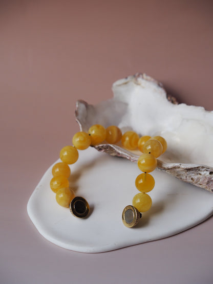 Royal White / Butterscotch Natural Amber Beaded Bracelet with Metal Magnetic Closure