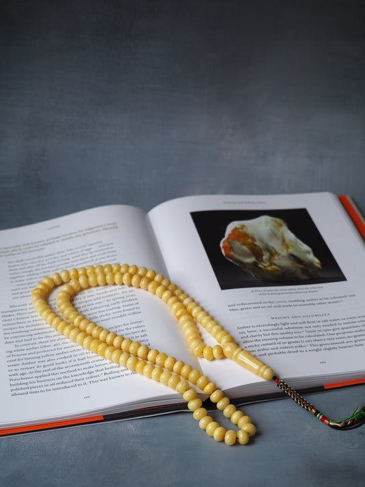 Unique Light Milk  Donut Shape Natural Amber Rosary / Tasbih 113 Beads