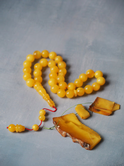 Natural Butterscotch Amber Rosary 33 Beads Pocket Size + Wastage