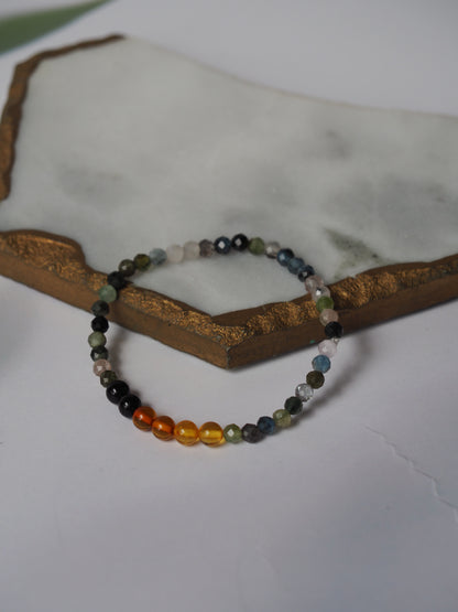 Multicolor Beaded Bracelet Natural Baltic Amber and Tourmaline Gemstones