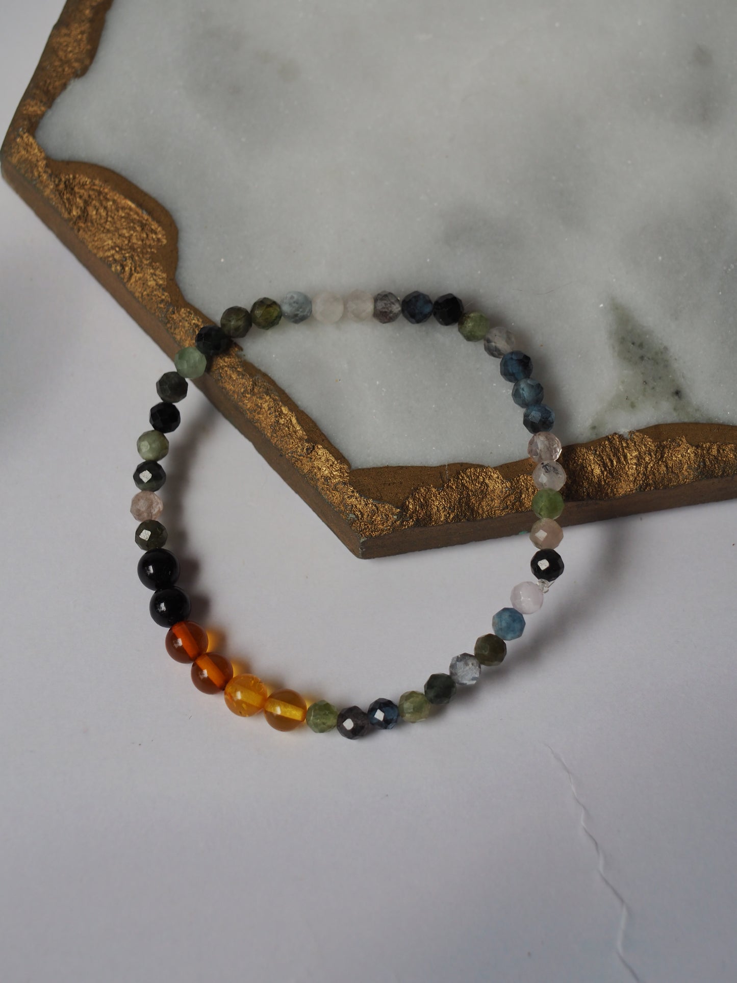 Multicolor Beaded Bracelet Natural Baltic Amber and Tourmaline Gemstones