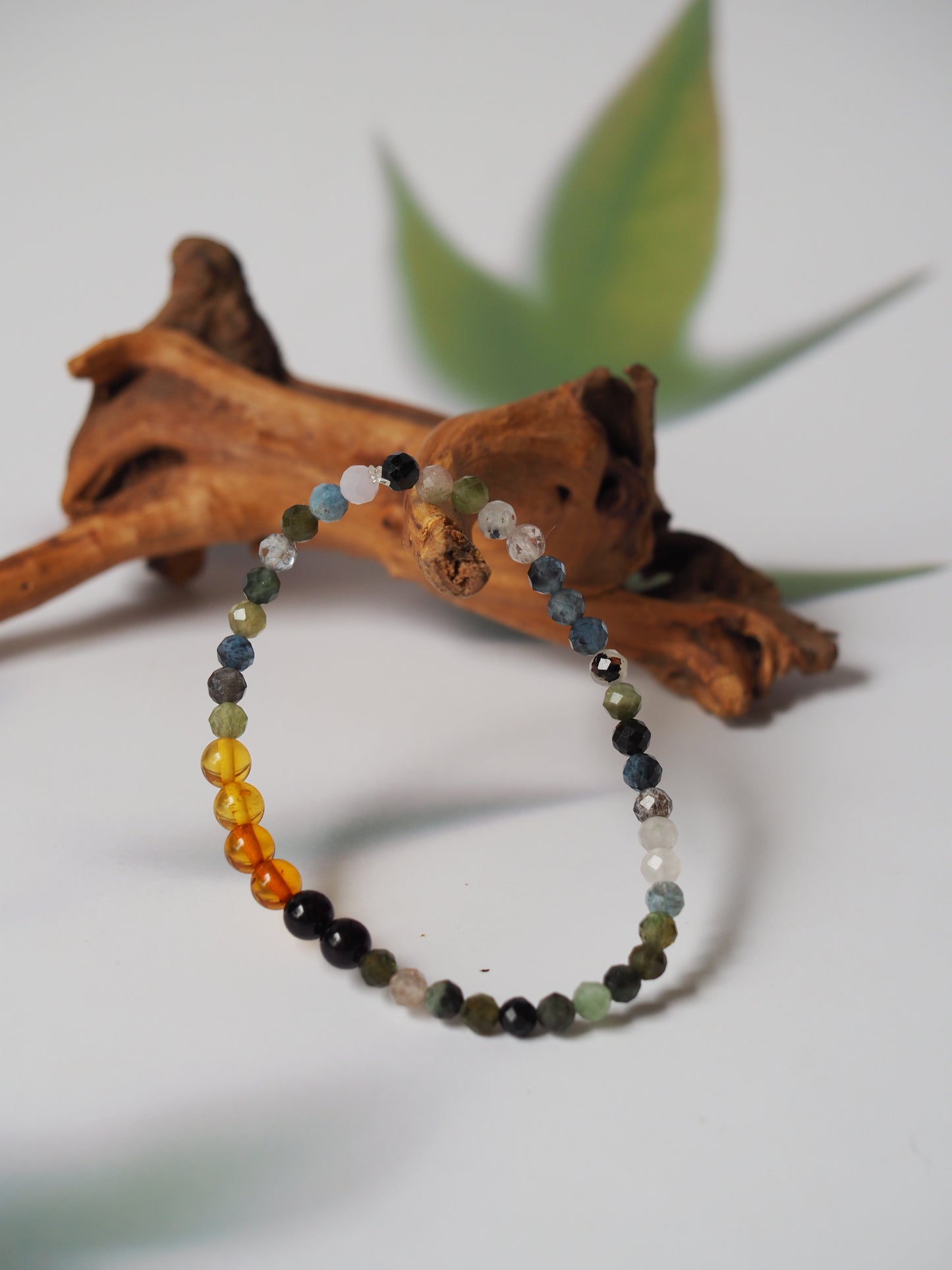 Multicolor Beaded Bracelet Natural Baltic Amber and Tourmaline Gemstones