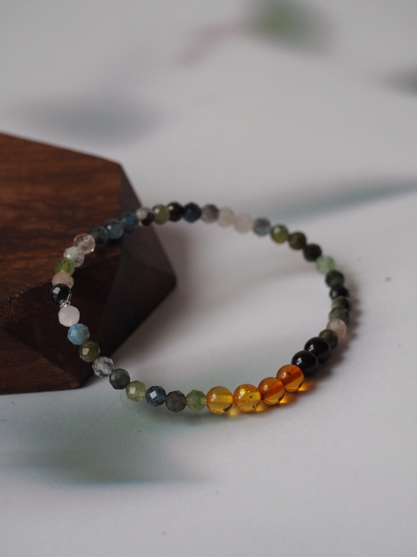 Multicolor Beaded Bracelet Natural Baltic Amber and Tourmaline Gemstones