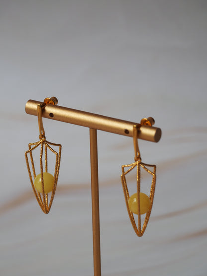 Geometric Cage Earrings With Butterscotch Amber And Gold Plated Silver