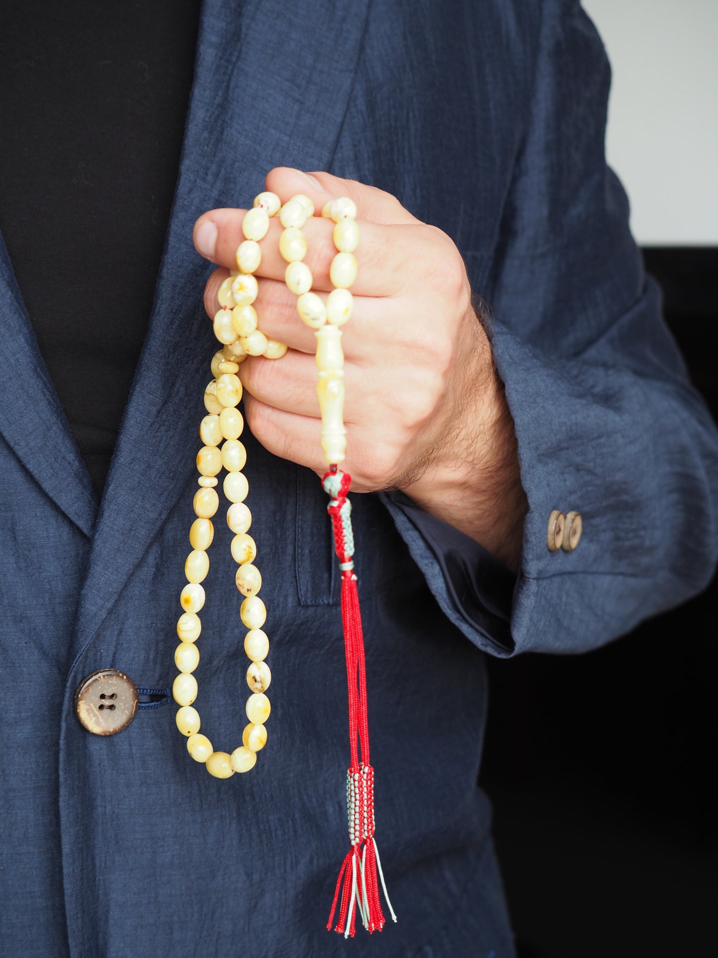 Natural Marble Amber Rosary Olive Shaped 67 Beads