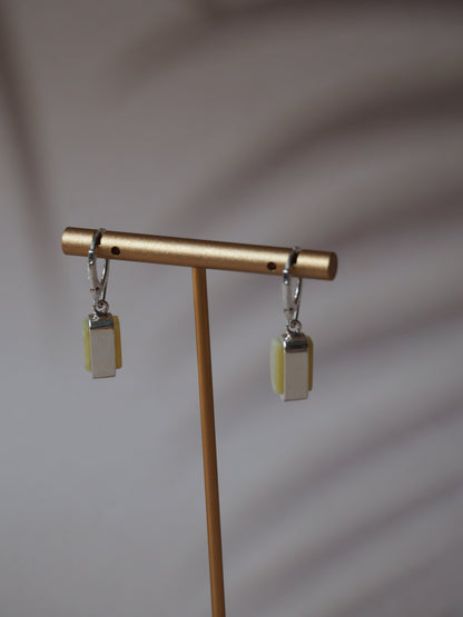 Royal White Rectangular Amber Earrings with Silver