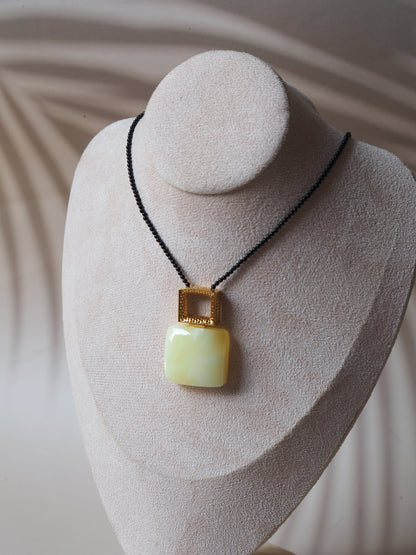 Natural Royal White Pendant With Black Onyx Necklace And Gold Plated Silver