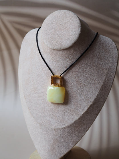 Natural Royal White Pendant With Black Onyx Necklace And Gold Plated Silver