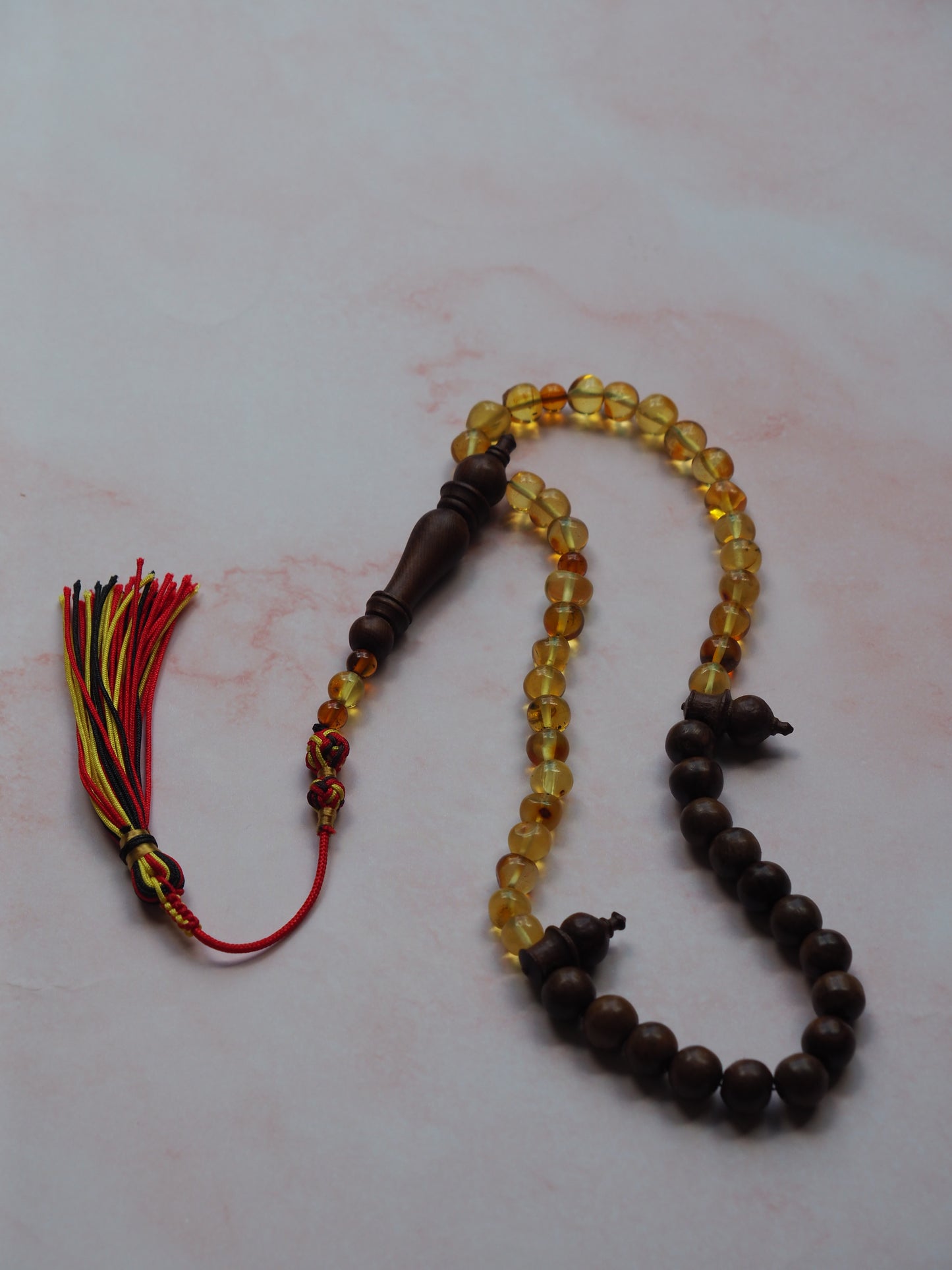 Natural Irregular Citron Amber and Egyptian Kokka Wood Tasbih 45 Beads