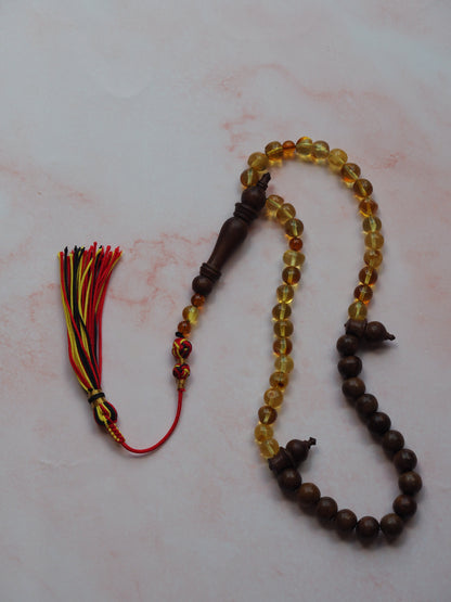 Natural Irregular Citron Amber and Egyptian Kokka Wood Tasbih 45 Beads