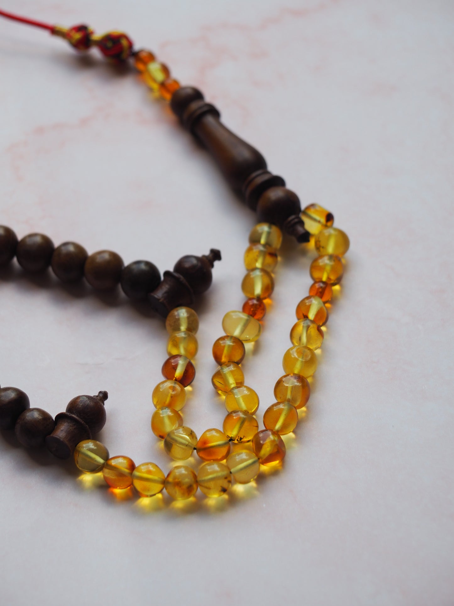 Natural Irregular Citron Amber and Egyptian Kokka Wood Tasbih 45 Beads