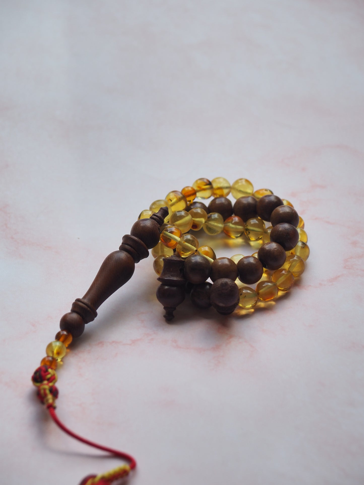 Natural Irregular Citron Amber and Egyptian Kokka Wood Tasbih 45 Beads