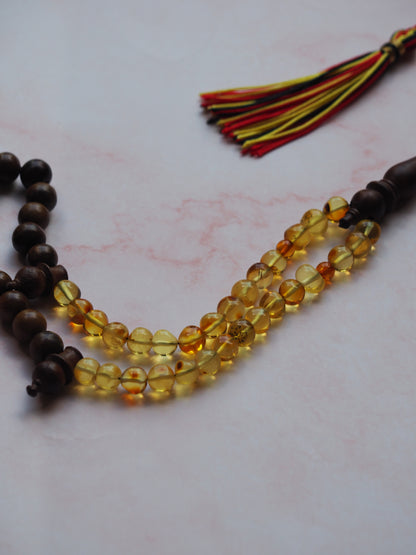 Natural Irregular Citron Amber and Egyptian Kokka Wood Tasbih 45 Beads