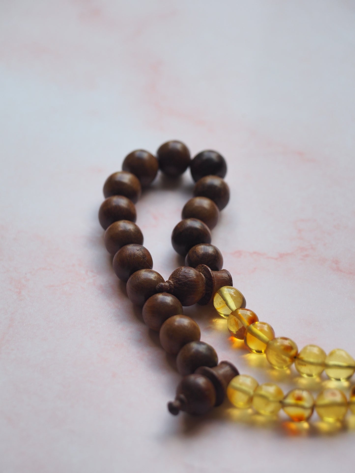 Natural Irregular Citron Amber and Egyptian Kokka Wood Tasbih 45 Beads