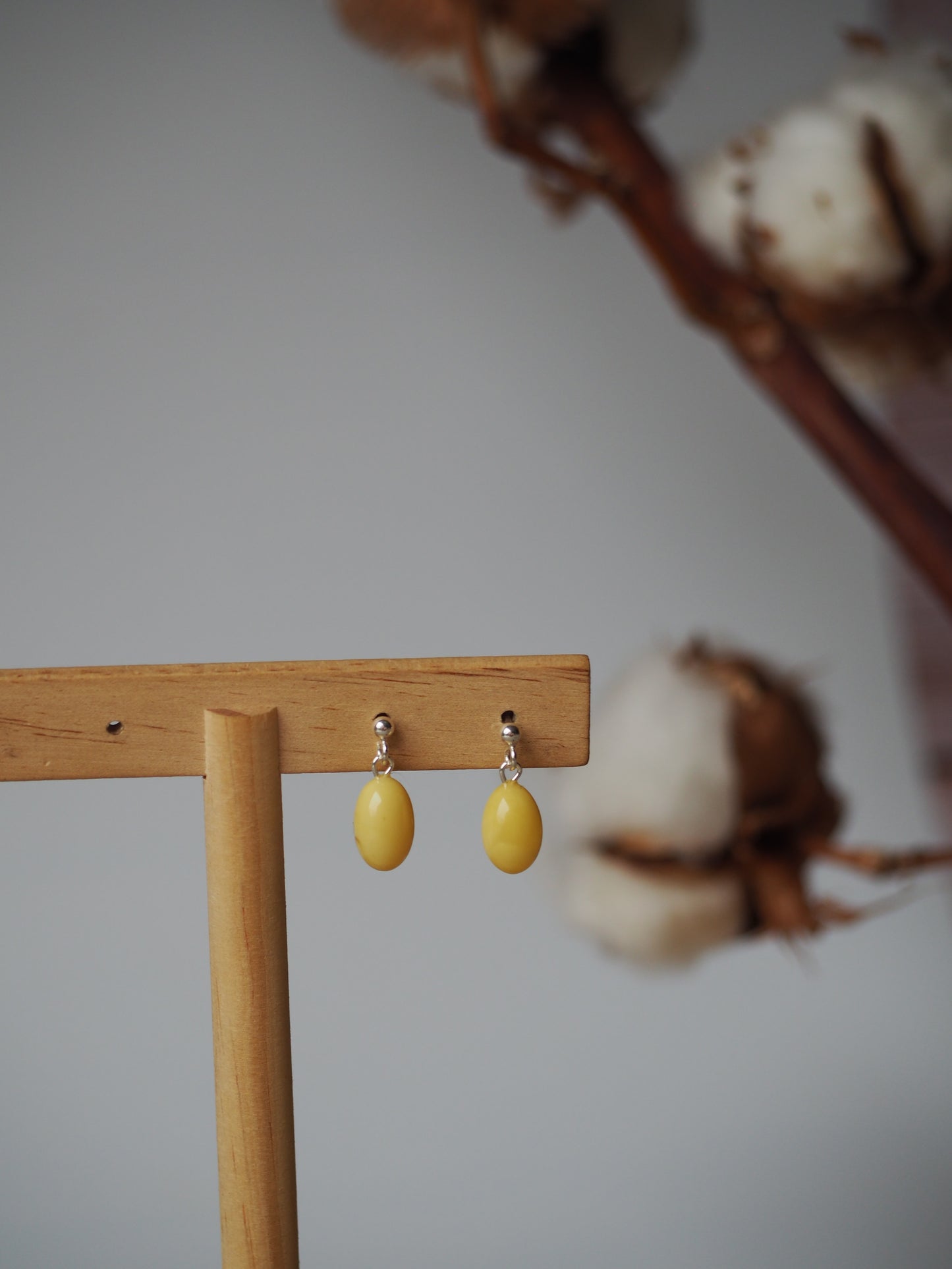 Olive Shape Butterscotch Amber Dangling Silver Earrings
