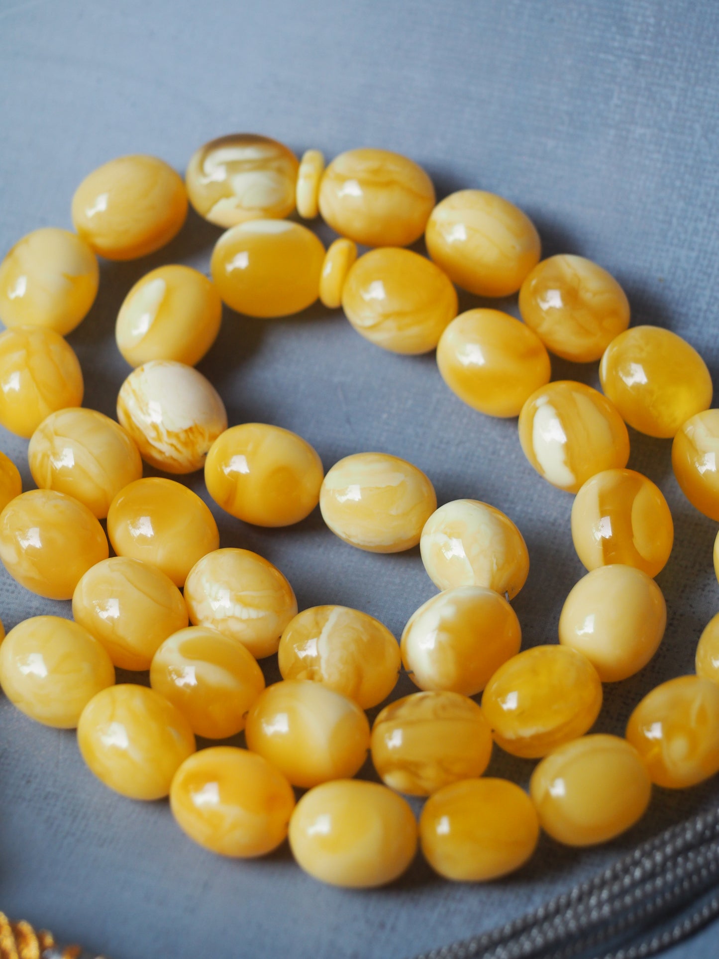 Royal White / Butterscotch Olive Shape Amber Rosary / Misbaha With Tiger Beads And Certificate