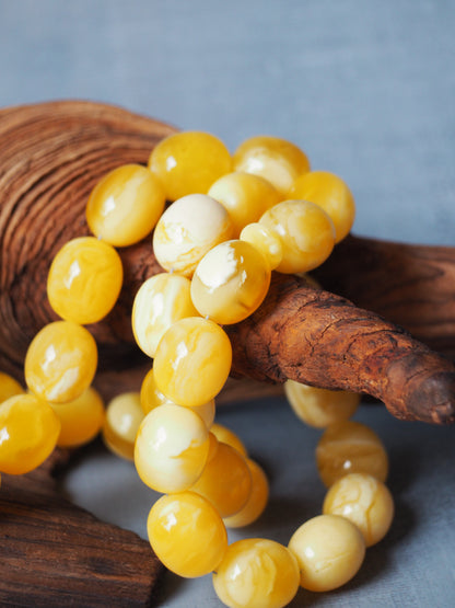 Royal White / Butterscotch Olive Shape Amber Rosary / Misbaha With Tiger Beads And Certificate