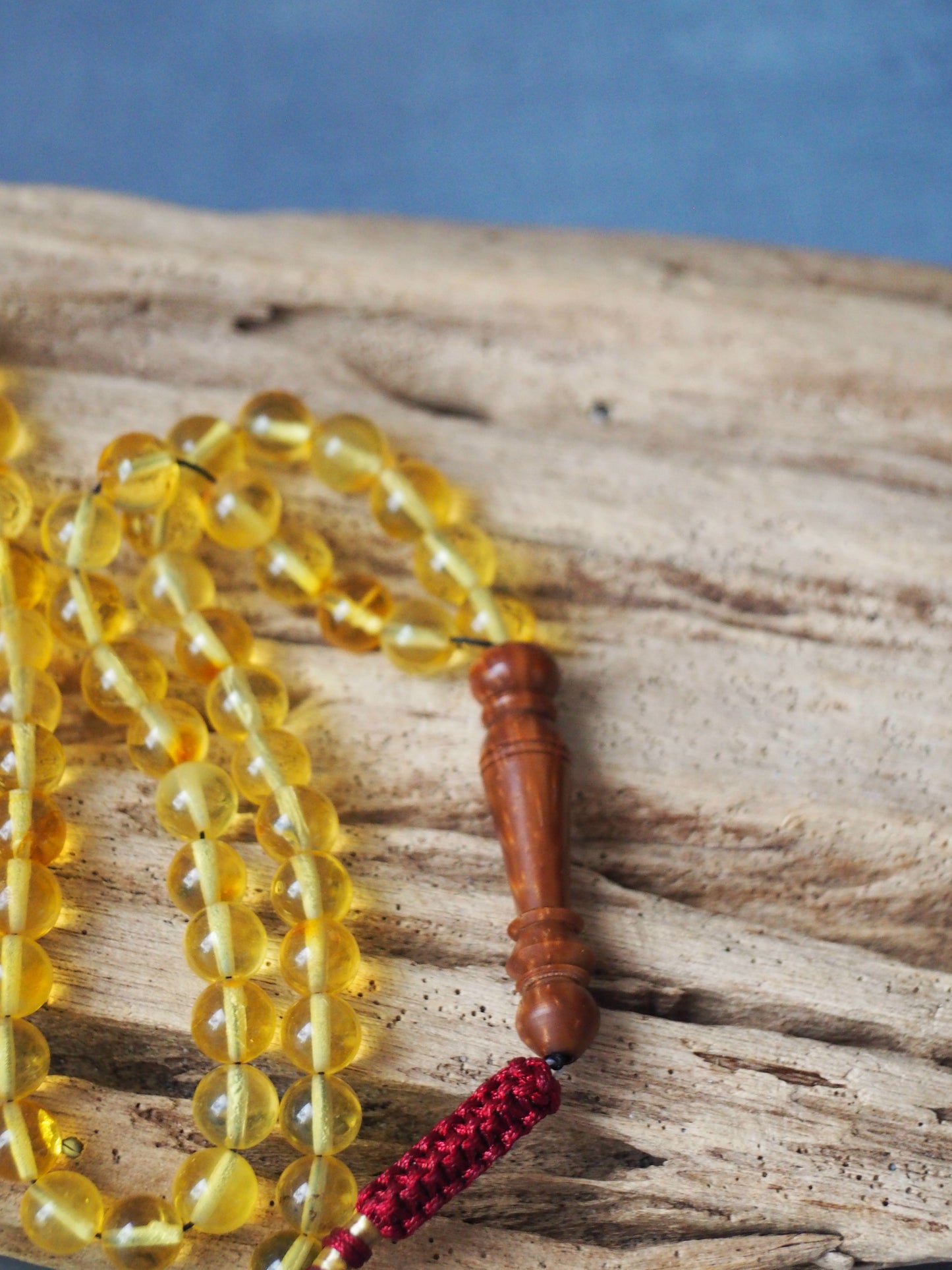 Natural Citron Amber and Kokka Wood Rosary 99 Beads