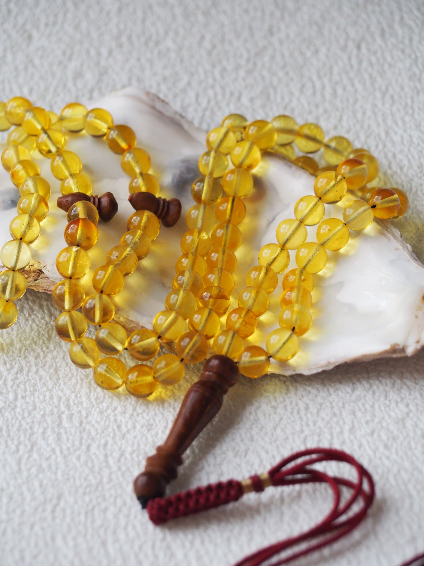 Natural Citron Amber and Kokka Wood Rosary 99 Beads