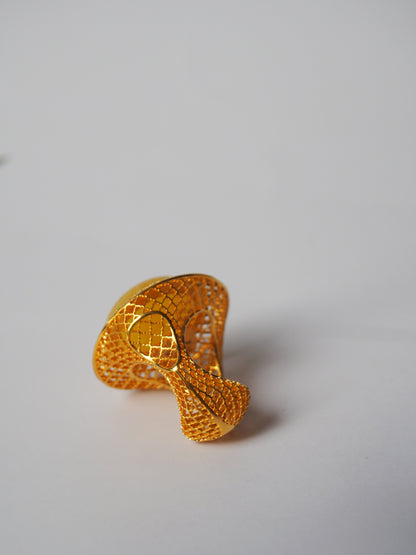 Huge Artistic Ring with Natural Butterscotch Amber in Gold Plated Silver