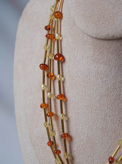 Unique Claw Shaped Butterscotch / Honey Amber Necklace With Gold Plated Silver and Swarovski Crystals