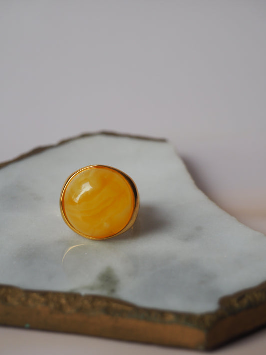 Butterscotch Natural Oval Amber Ring In Gold Plated Silver Frame