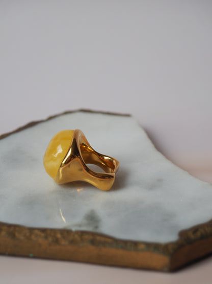 Butterscotch Natural Oval Amber Ring In Gold Plated Silver Frame