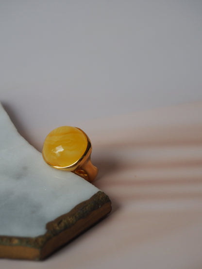 Butterscotch Natural Oval Amber Ring In Gold Plated Silver Frame