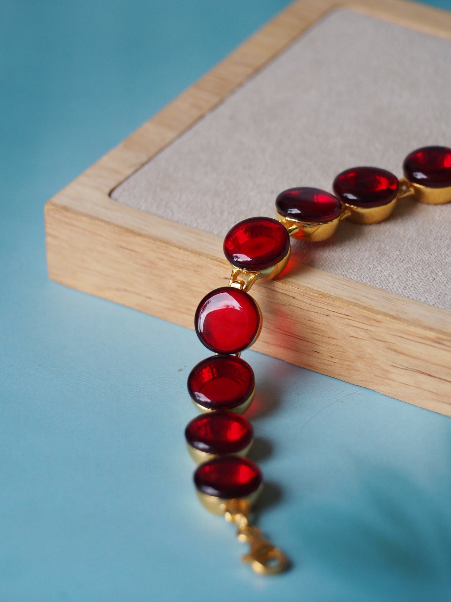 Big Round Blood/ Red Amber Bracelet in Gold Plated Silver