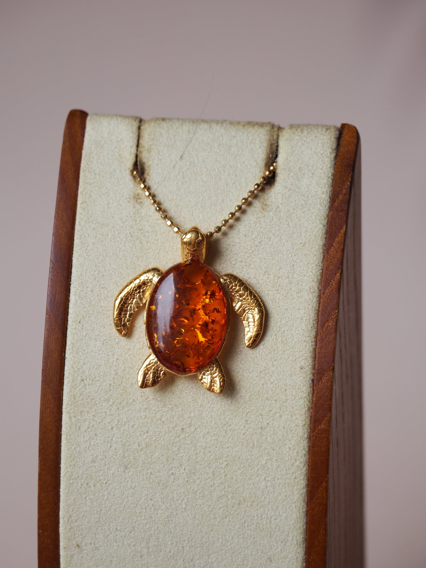 Cognac Amber Turtle Shape Pendant in Gold Plated Silver 925