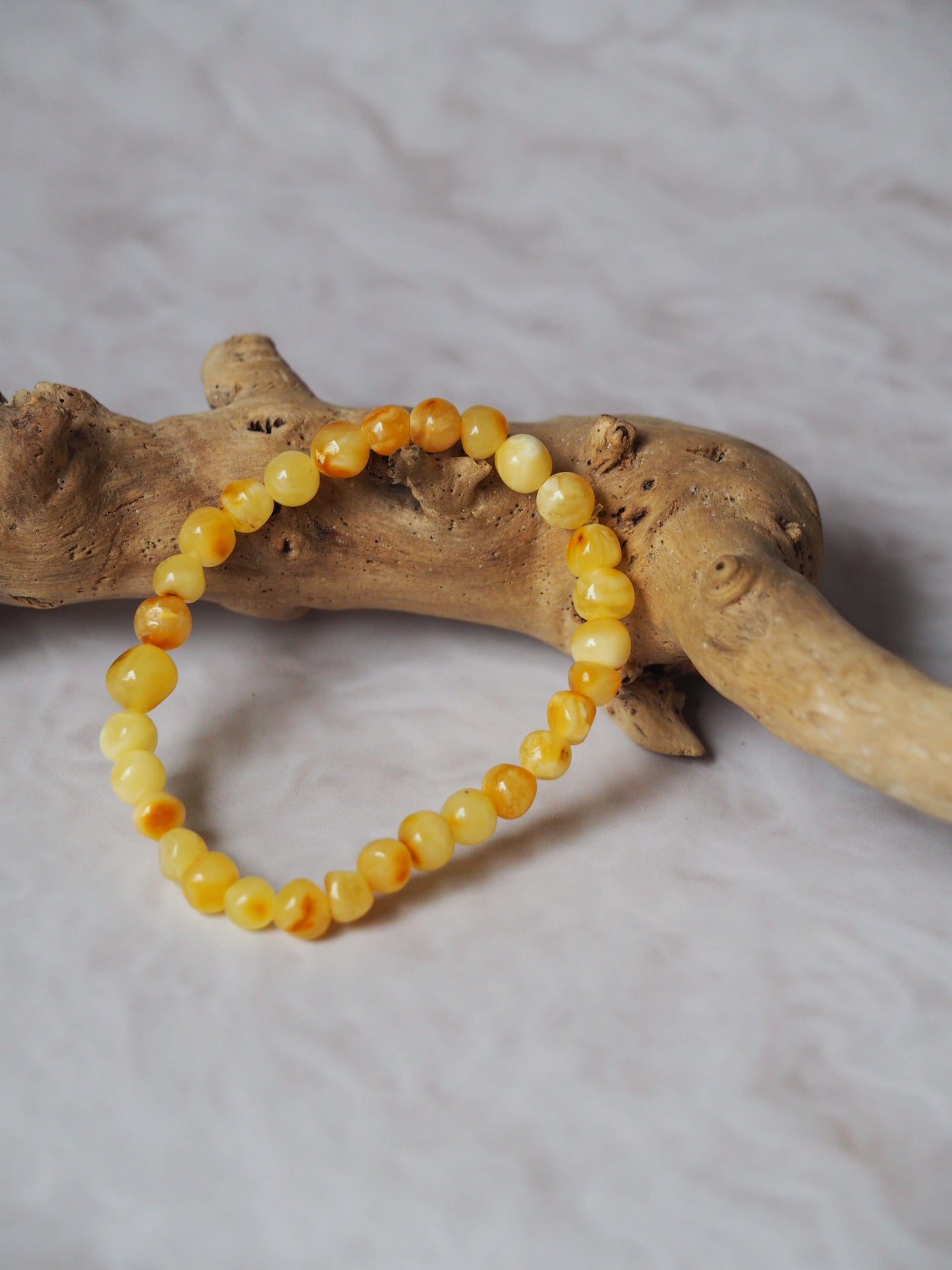 Royal White and Butterscotch Irregular Beaded Amber Bracelet