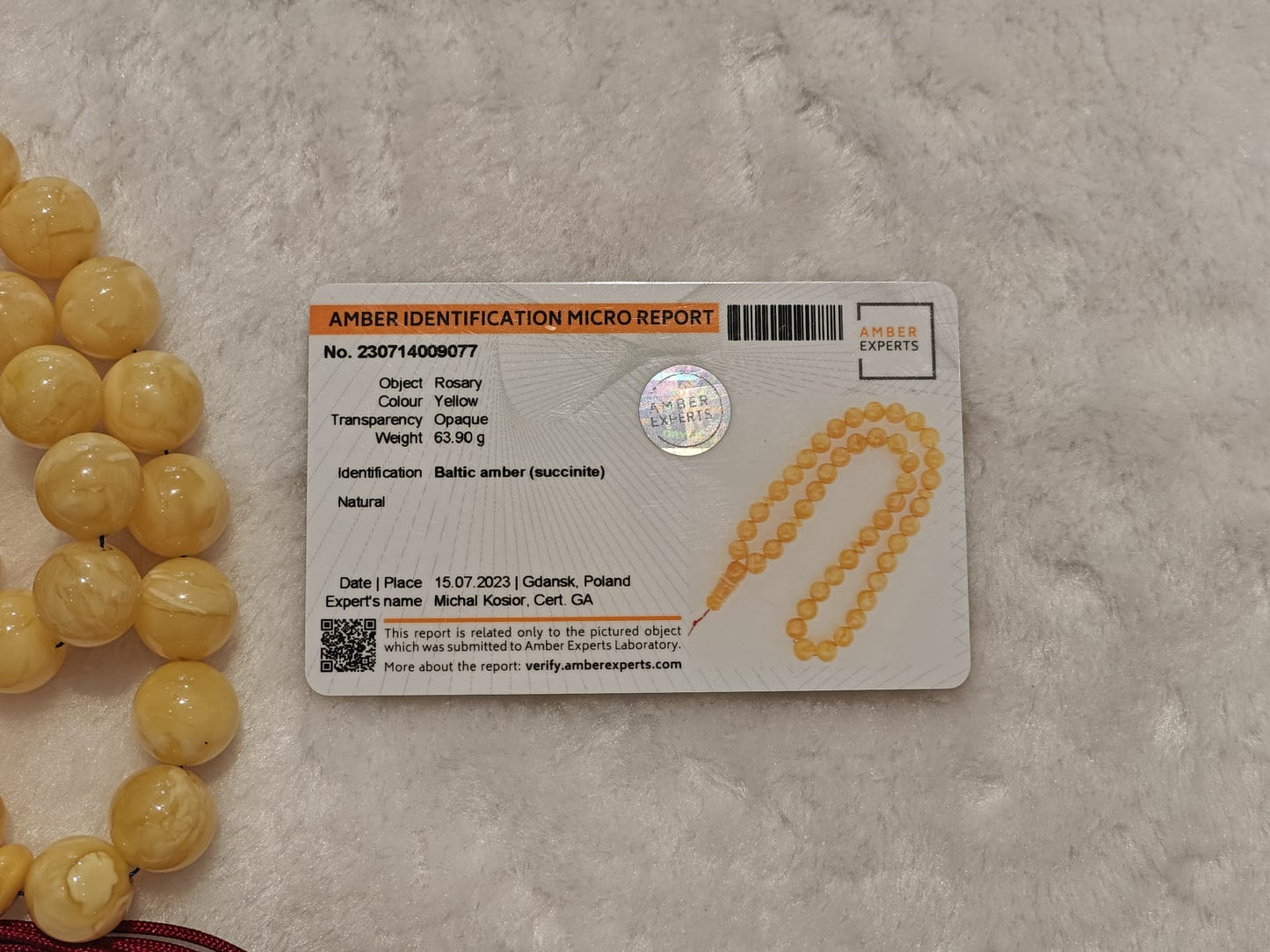 Unique Royal White / Butterscotch "Tiger" Amber Rosary with Certificate