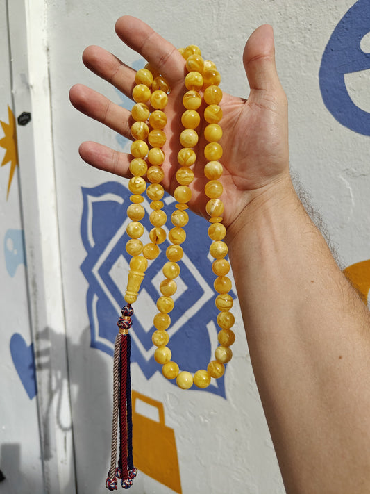 Unique Completed Natural Butterscotch Tiger Amber Rosary 65 Beads 100g