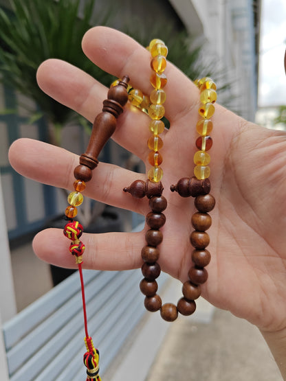 Natural Irregular Citron Amber and Egyptian Kokka Wood Tasbih 45 Beads