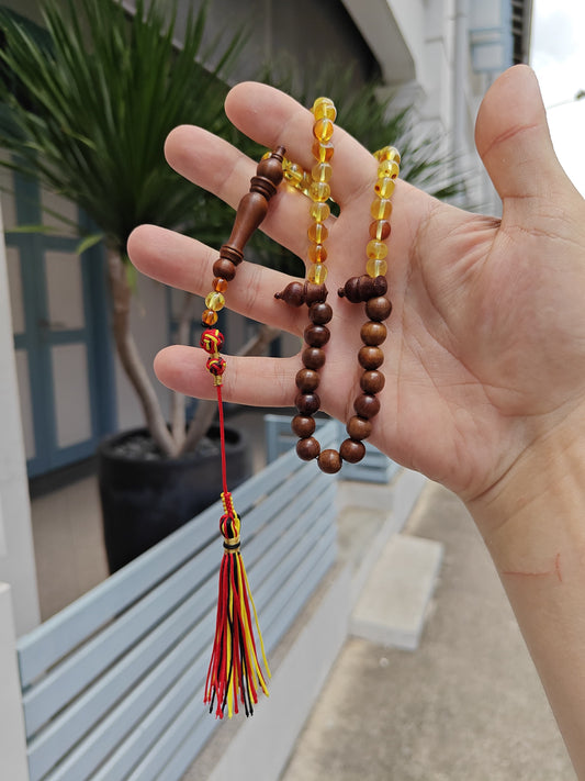 Natural Irregular Citron Amber and Egyptian Kokka Wood Tasbih 45 Beads