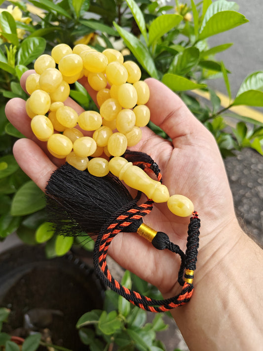 Olive Shape Cloudy Butterscotch Amber Rosary 45 Beads