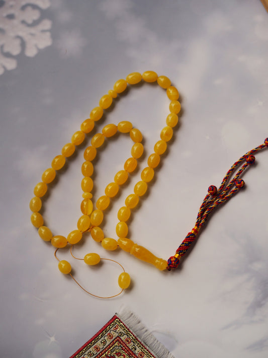 Natural Butterscotch Olive Shape Amber Rosary with Certificate 45 Beads + 3 Spare