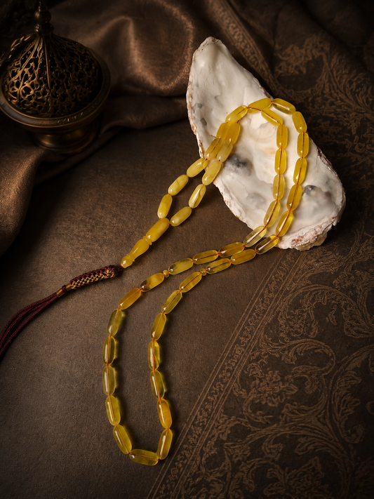One Stone | Half-Half Baltic Amber Misbah | 45 Capsule Beads | Citron & Milk | 18.4g