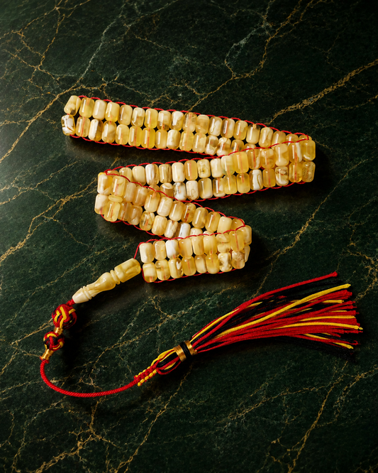 Micro Mosaic Baltic Amber Rosary – 114 Barrel Beads | Unique Flat Design