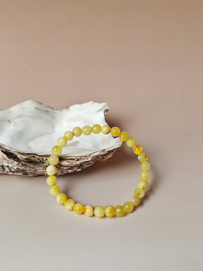 Natural Cloudy Milk Amber Beaded Bracelet 6.7 mm