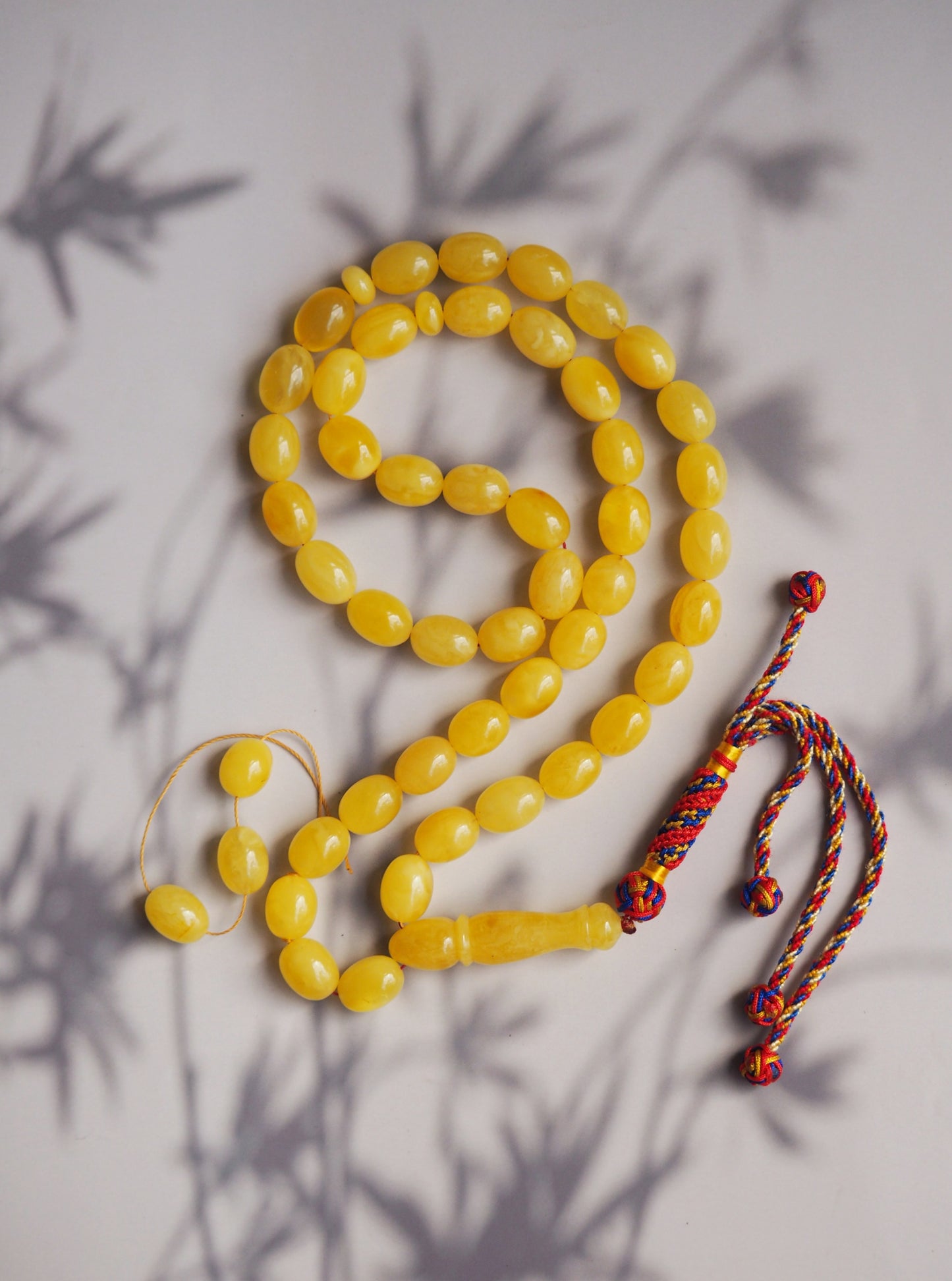 Natural Butterscotch Olive Shape Amber Rosary with Certificate 45 Beads + 3 Spare