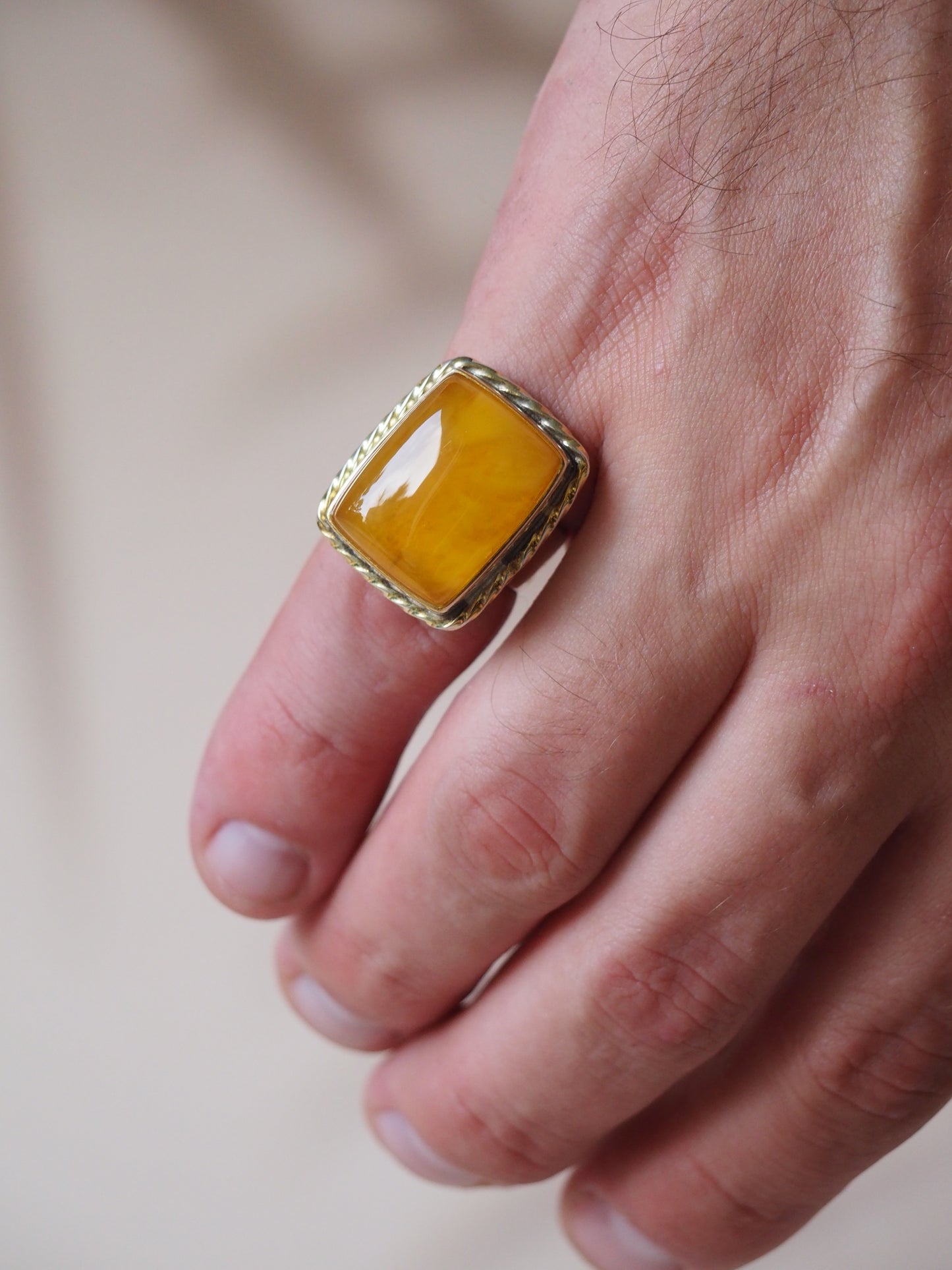 Rectangular Honey Amber Ring