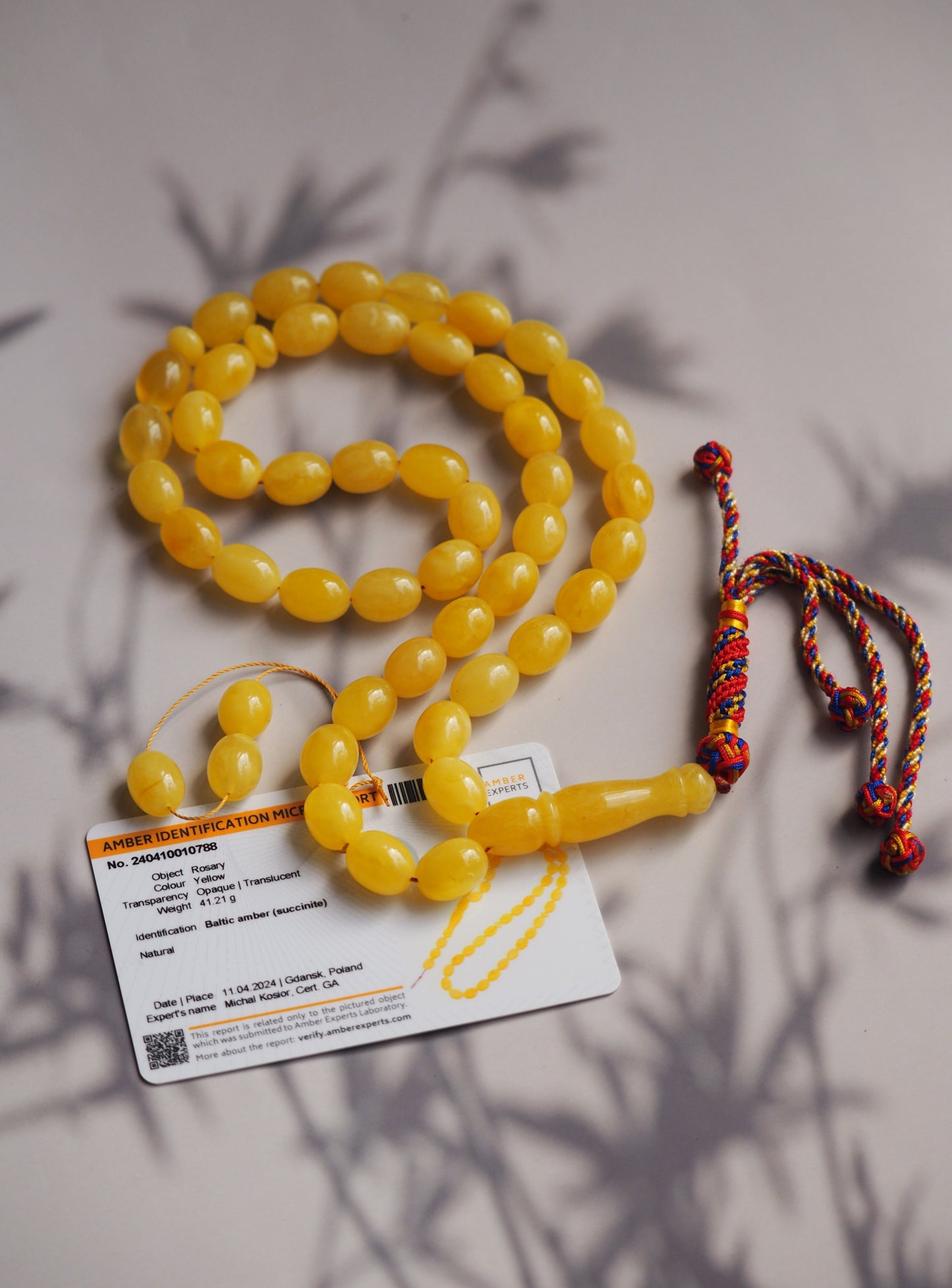 Natural Butterscotch Olive Shape Amber Rosary with Certificate 45 Beads + 3 Spare