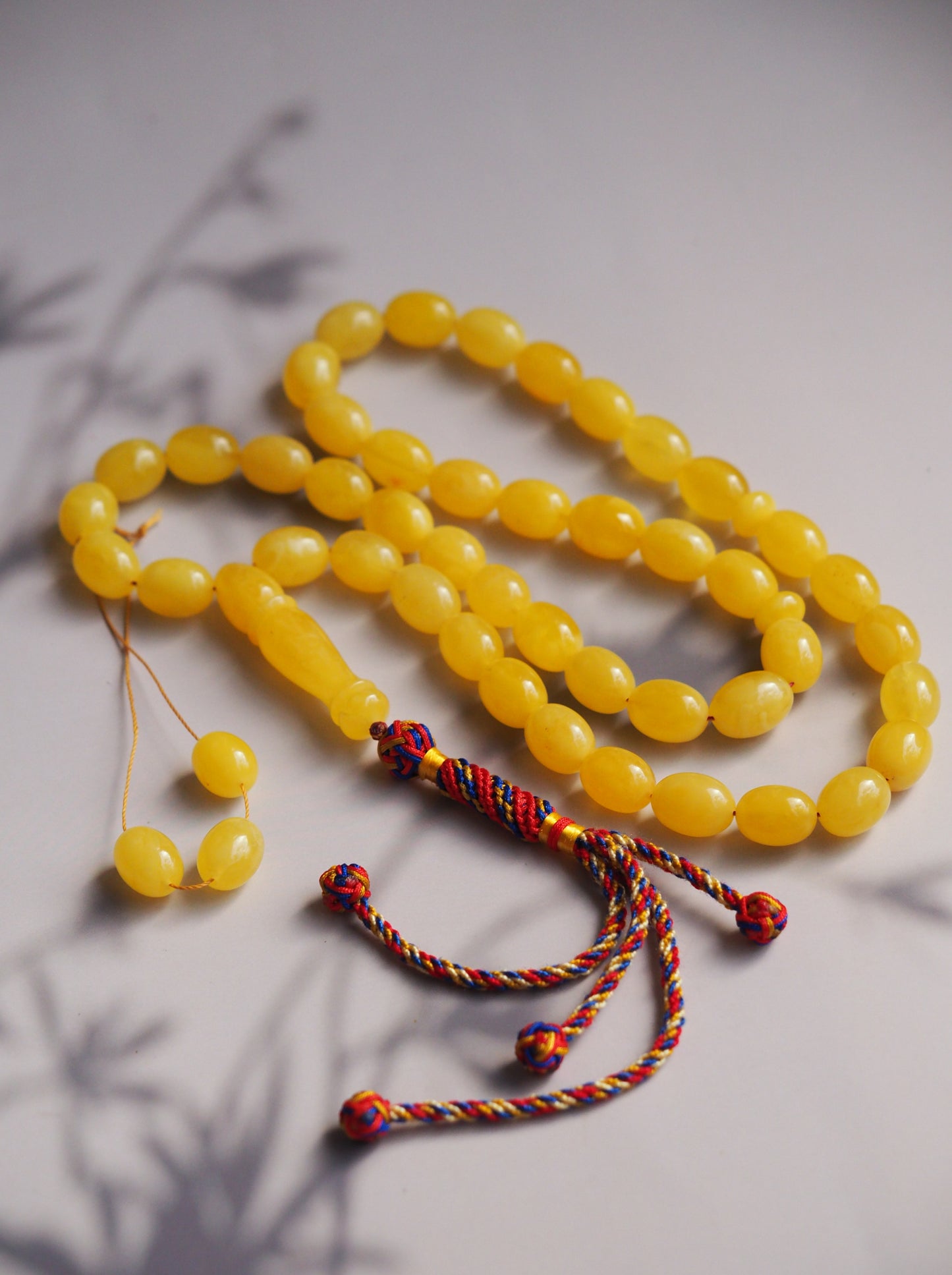 Natural Butterscotch Olive Shape Amber Rosary with Certificate 45 Beads + 3 Spare